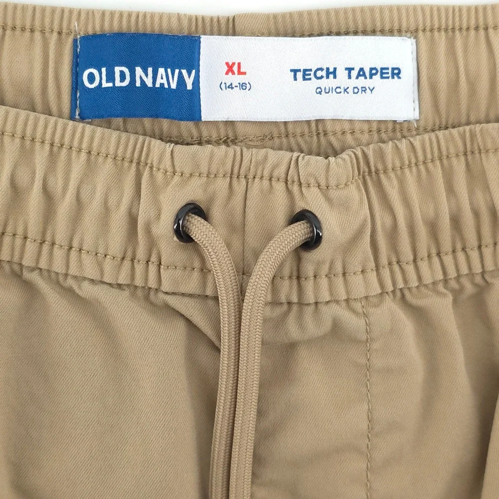Old Navy Boys Pants Tech Taper XL 14-16 Tan Khaki Quick Dry Active Joggers